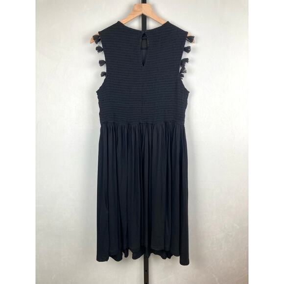 Whistles Crochet Lace Jersey Dress Black Size L Tassels Smocked Flowy Sleeveless - Picture 6 of 10